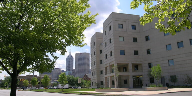 IT building with downtown Indianapolis in the background