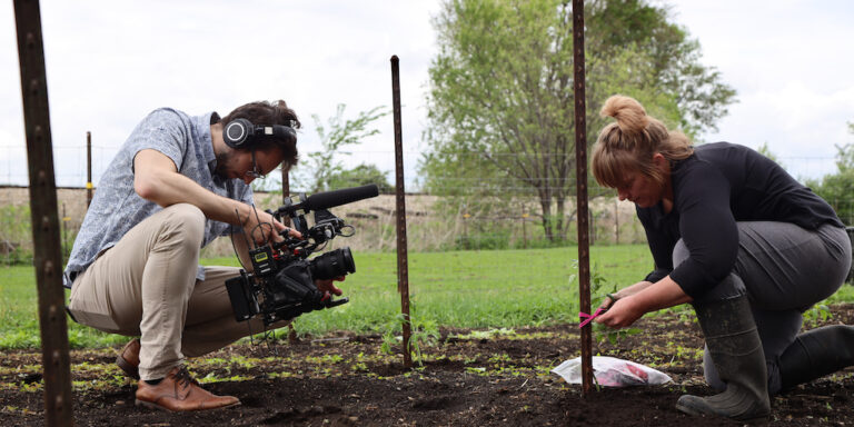 Alumnus Sam Mirpoorian filming woman farmer in Greener Pastures documentary